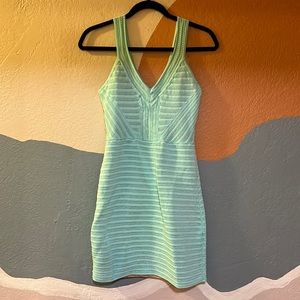 BEBE dress. Aqua fitted textured dress M